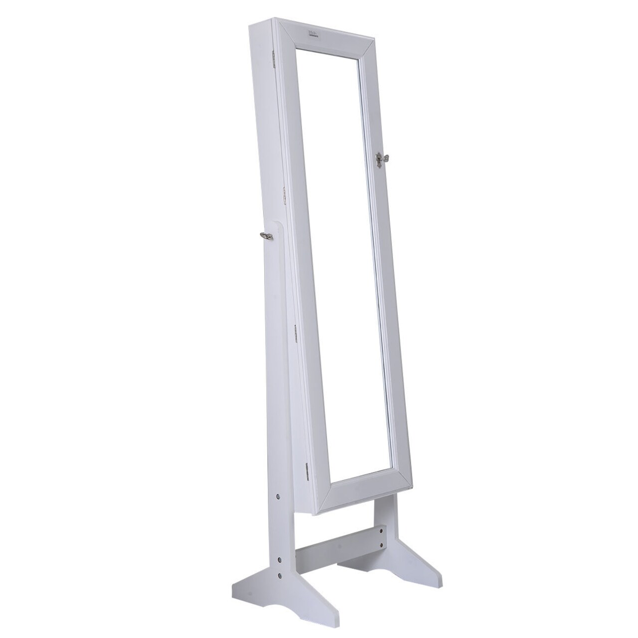 White MDF Glass Full Length Mirror Jewelry Cabinet with Lock Storage